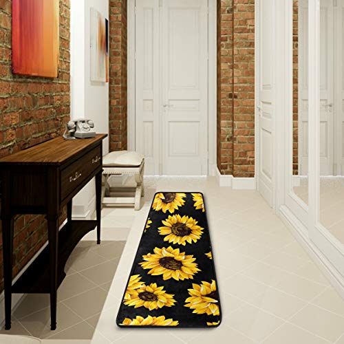 senya Sunflower Black Kitchen Rugs Non-Slip Soft Doormats Bath Carpet Floor Runner Area Rugs for Home Dining Living Room Bedroom 72" X 24" - Image 2
