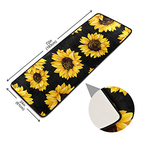 senya Sunflower Black Kitchen Rugs Non-Slip Soft Doormats Bath Carpet Floor Runner Area Rugs for Home Dining Living Room Bedroom 72" X 24" - Image 5