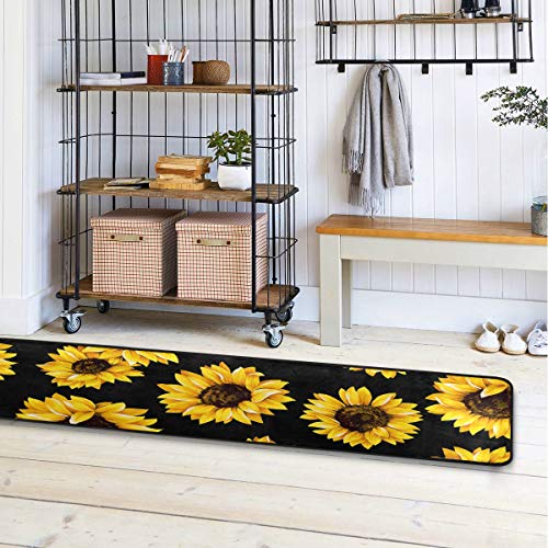 senya Sunflower Black Kitchen Rugs Non-Slip Soft Doormats Bath Carpet Floor Runner Area Rugs for Home Dining Living Room Bedroom 72" X 24" - Image 3