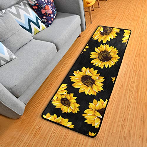 senya Sunflower Black Kitchen Rugs Non-Slip Soft Doormats Bath Carpet Floor Runner Area Rugs for Home Dining Living Room Bedroom 72" X 24" - Image 1