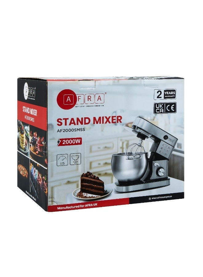 AFRA Stand Mixer Premium 8L 2000W Stainless Steel | 6 Speed Food Mixer with Dough Hook, Beater & Whisk | Planetary Kitchen Mixer,2 years warranty. 8 L 2000 W 408696 STEEL - Image 3
