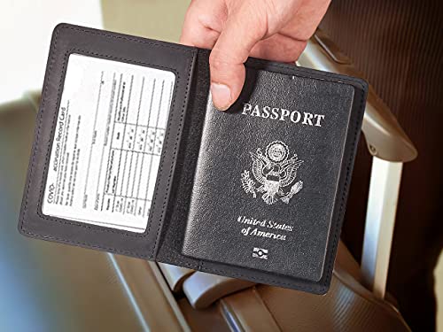 AGBIADD Genuine Leather Passport and Vaccine Card Holder Combo, RFID Blocking, Black, Unisex - Image 2