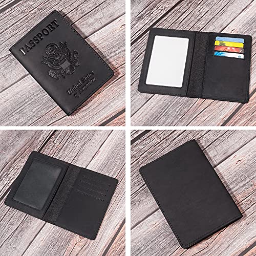 AGBIADD Genuine Leather Passport and Vaccine Card Holder Combo, RFID Blocking, Black, Unisex - Image 3