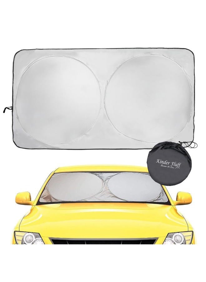 KINDER FLUFF Windshield Sunshade | Reflective & Foldable Windshield Sun Cover & 99% UV Rays Block | Car Window Shade Interior Accessories Sunshades for Windscreen & Dashboard Sun Heat - L (63x35in) - Image 1