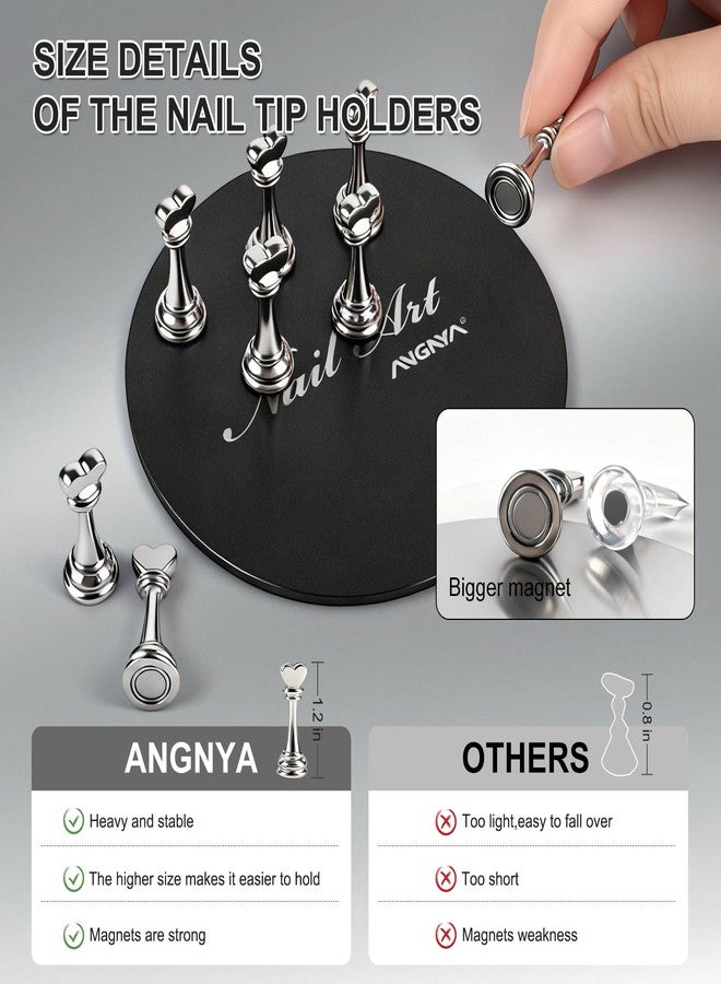 ANGNYA Nail Stand for Press Ons,Round Shape Super Magnetic Base Nail Holder for Painting Nails with 200 Pcs Reusable Double-Sided Tape for Nails Practice Nail Tools Home DIY Salon Supplies - Image 5
