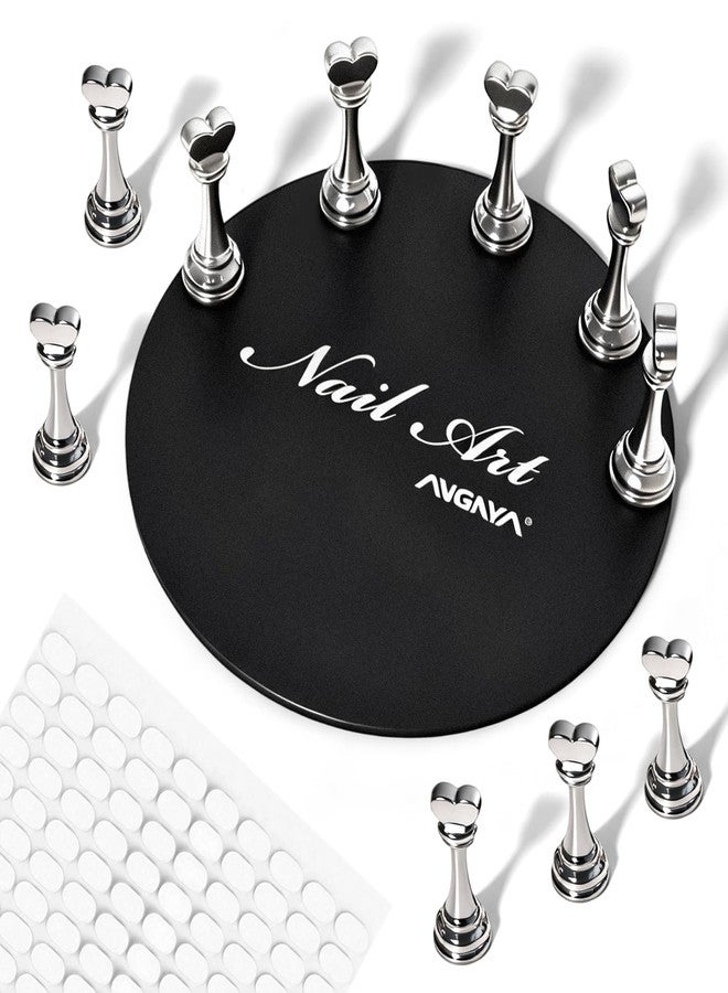ANGNYA Nail Stand for Press Ons,Round Shape Super Magnetic Base Nail Holder for Painting Nails with 200 Pcs Reusable Double-Sided Tape for Nails Practice Nail Tools Home DIY Salon Supplies - Image 1
