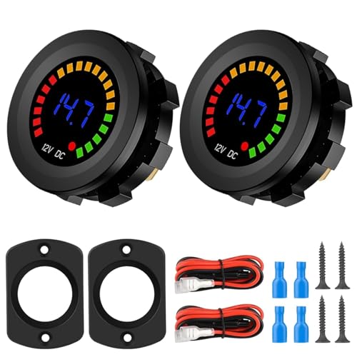 Linkstyle 2PCS Battery Voltage Meter Waterproof DC Volt Meter Gauge LED Digital Display Voltage Gauge Round Voltage Meter for 12V24V Marine Car Motorcycle Truck RV - Image 1