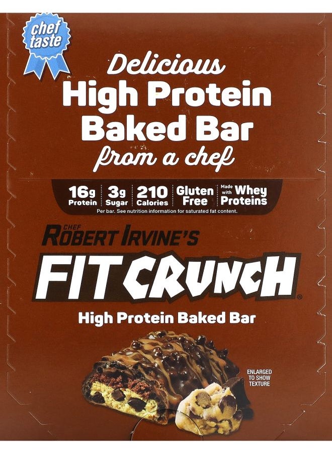 FITCRUNCH - High Protein Baked Bar Chocolate Chip Cookie Dough 9 Bars 1.62 oz (46 g) Each - Image 1