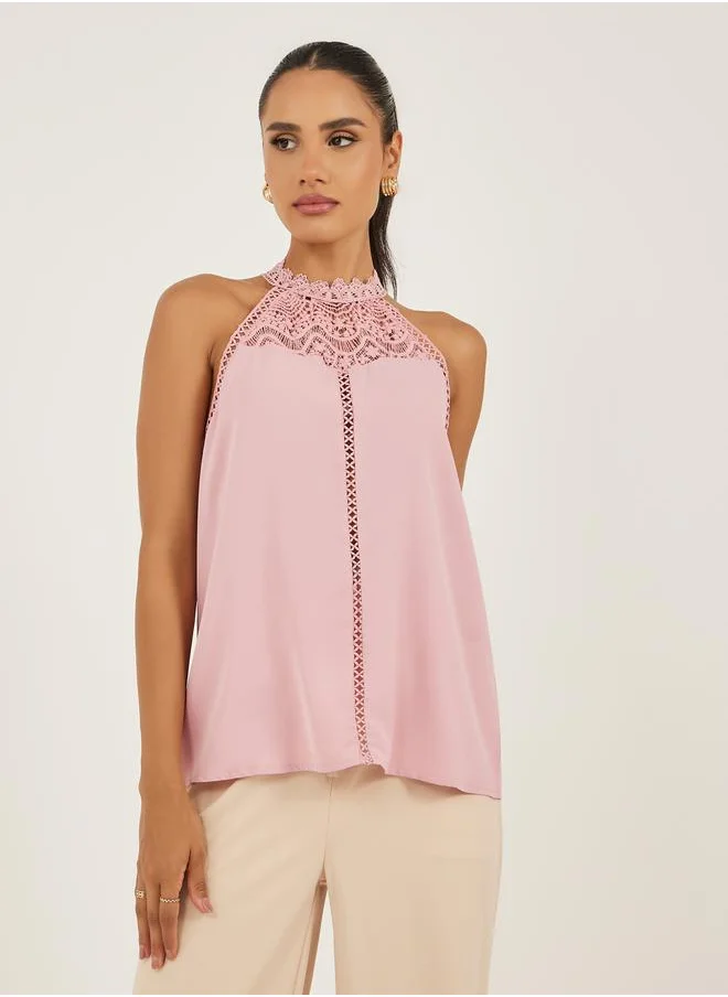 ستايلي Lace Detail High Neck Cami Top