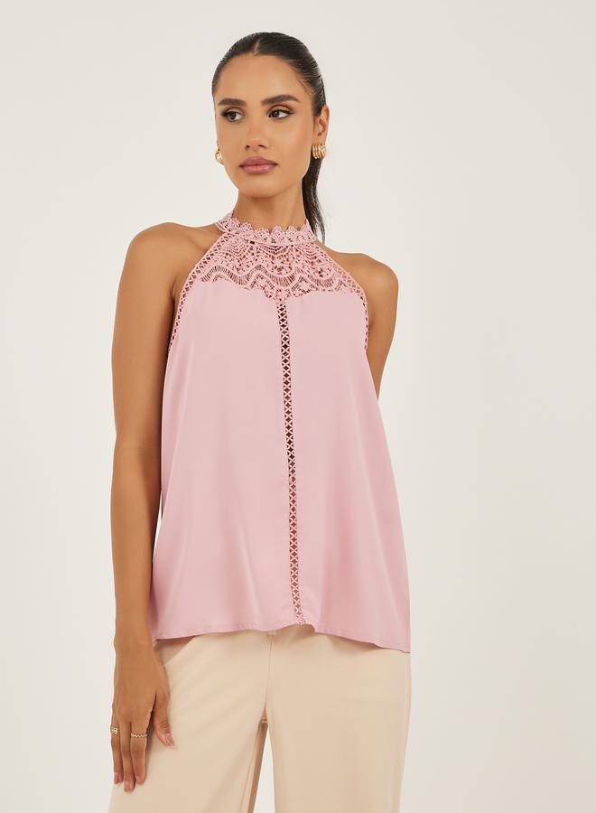 Styli Lace Detail High Neck Cami Top  - Image 2