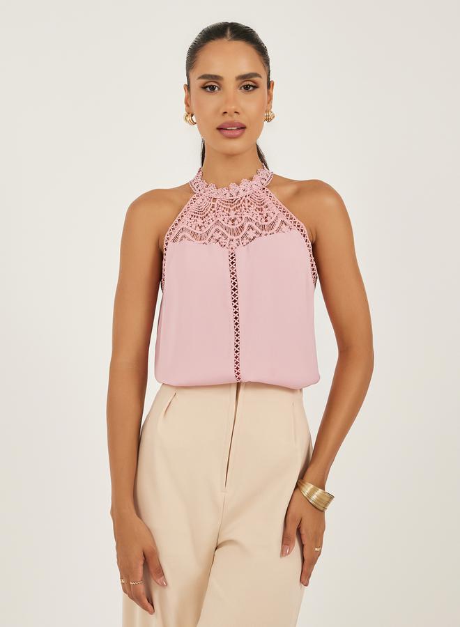Styli Lace Detail High Neck Cami Top  - Image 1