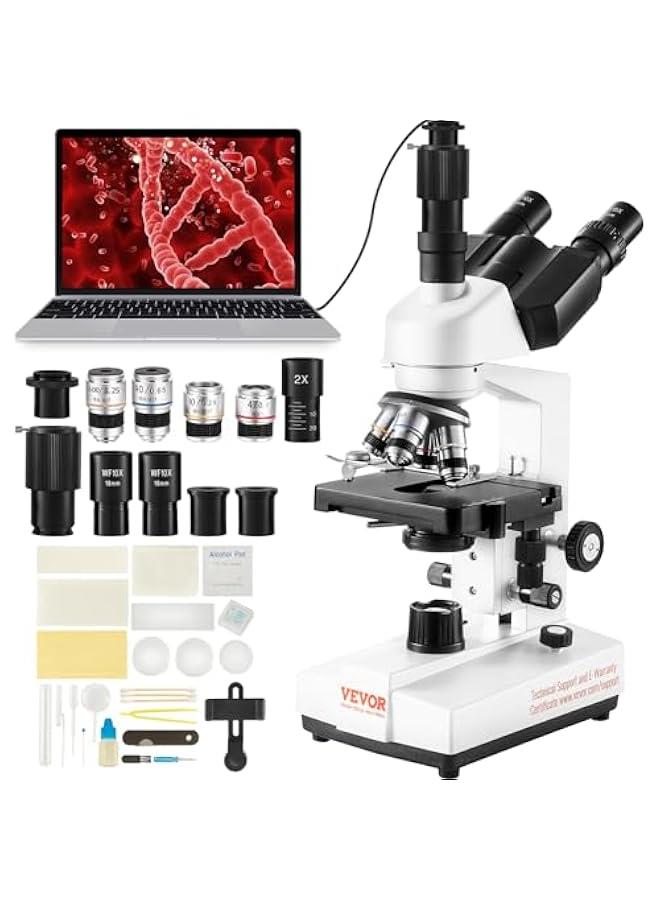 Arabest Trinocular Compound Microscope, 40X-5000X Magnification, Digital Laboratory Trinocular Compound LED Microscope Two-Layer Mechanical Stage Computer Connection for Students and Laboratory  - Image 1