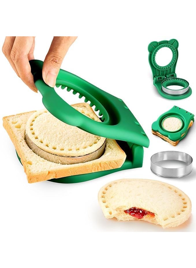 VIDORA VIDORA Stainless Steel Round Green Cutter for Sandwiches and Sealer Round Sandwich Maker Sandwich Press Mold Reusable Bread Cutter Mold Perfect for SandwichesCookies  - Image 1
