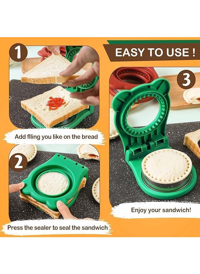 VIDORA VIDORA Stainless Steel Round Green Cutter for Sandwiches and Sealer Round Sandwich Maker Sandwich Press Mold Reusable Bread Cutter Mold Perfect for SandwichesCookies  - Image 5