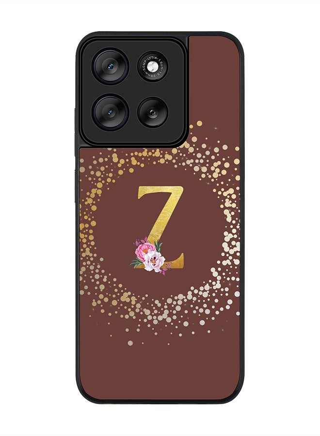 Stylizedd For Motorola Moto G56 Case,Slim fit Camera Protection, Shockproof Thin Phone cover  - Custom Monogram Floral - Z  (Brown ) - Image 1
