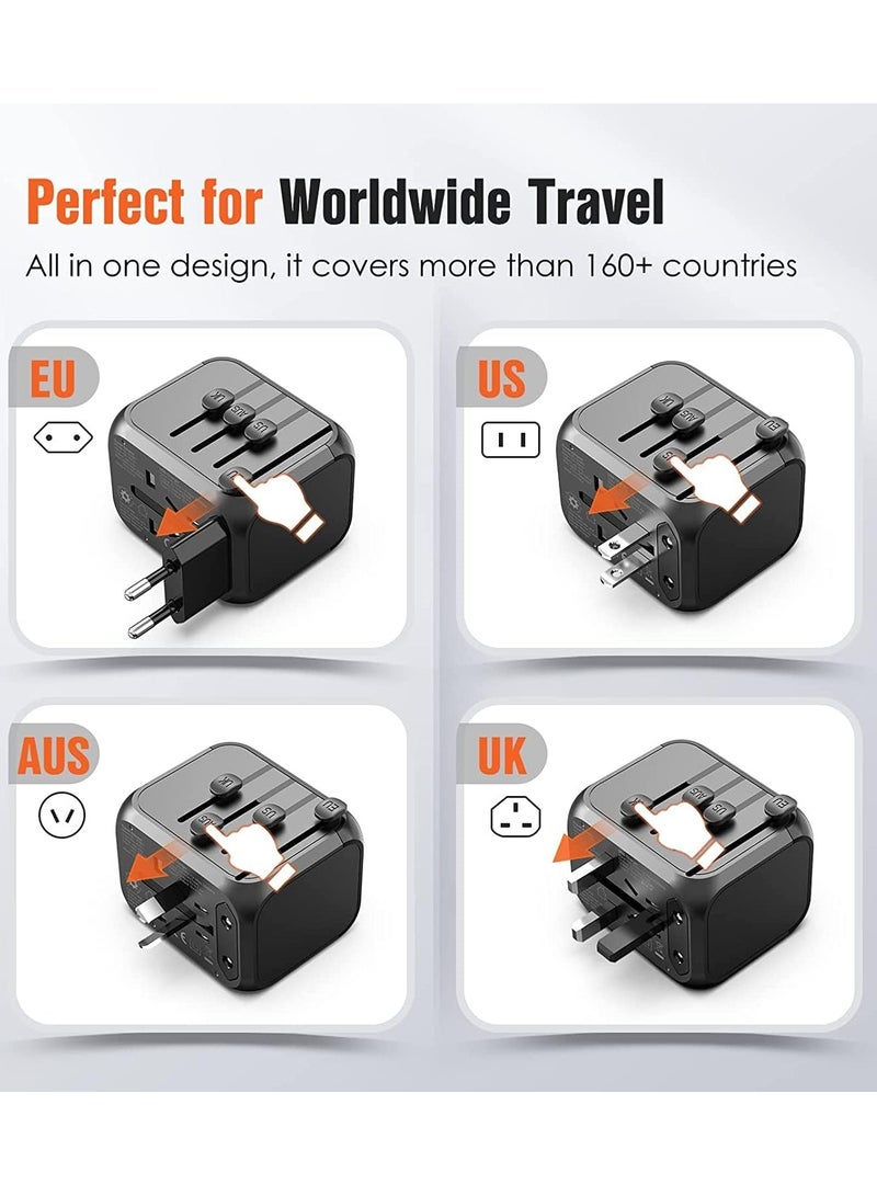 Universal Travel Adapter, International Charger Power Adapter, Wall Charger AC Plug Adaptor with 3 USB And 1 Type-C for USA EU UK AUS, Black