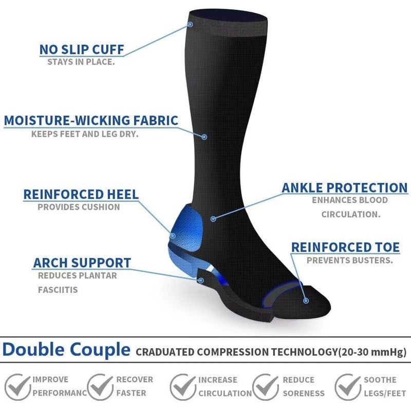 Double Couple 4 Pairs Compression Socks for Men and Women Compression Stockings - Image 3