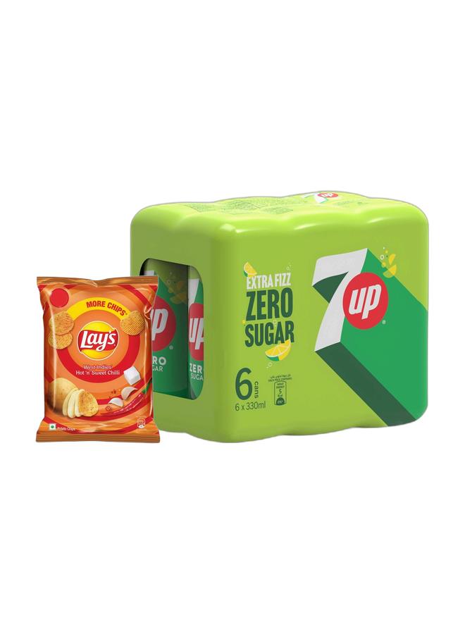 7up لايز ويست انديز هوت آند سويت تشيلي تشيبس (52.9g) 59.9g + 7up اكسترا فيز زيرو شوغر كان 330ml باك اوف 6 - Image 1