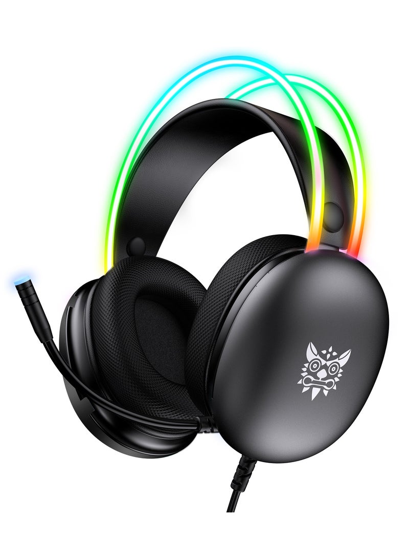 onikuma X25 Headset With Microphone Wired RGB Rainbow Gaming Headset  - Image 1