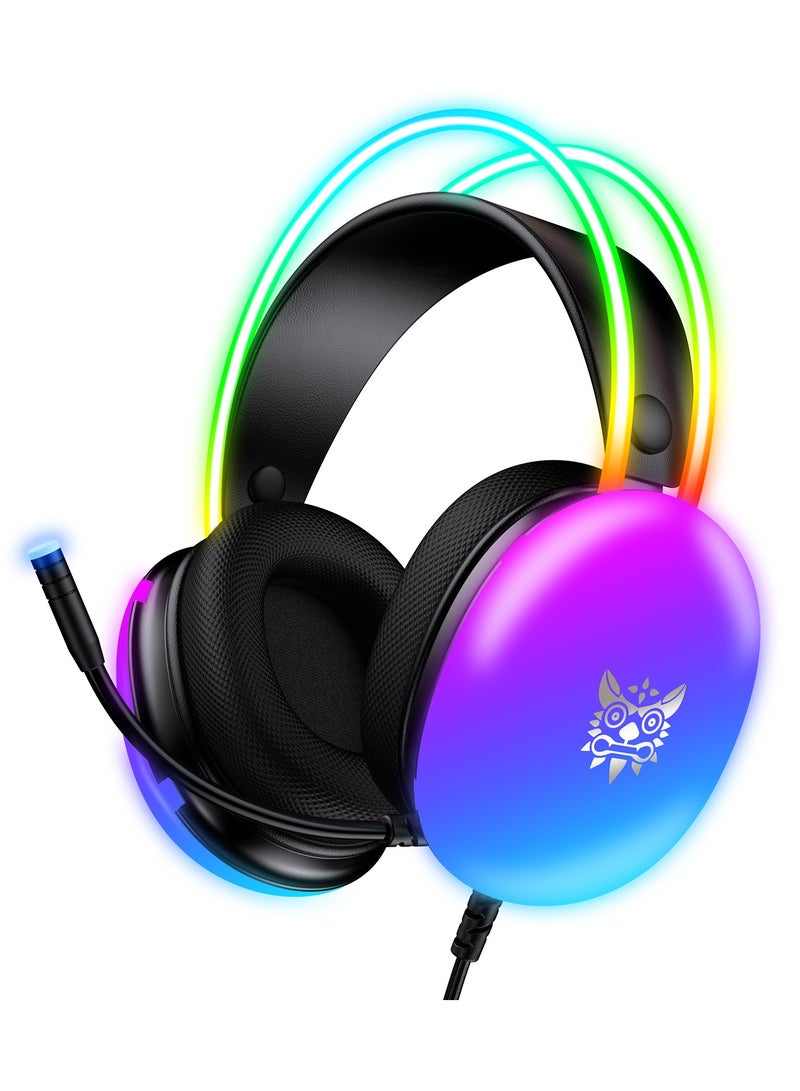 onikuma X25 Headset With Microphone Wired RGB Rainbow Gaming Headset  - Image 2