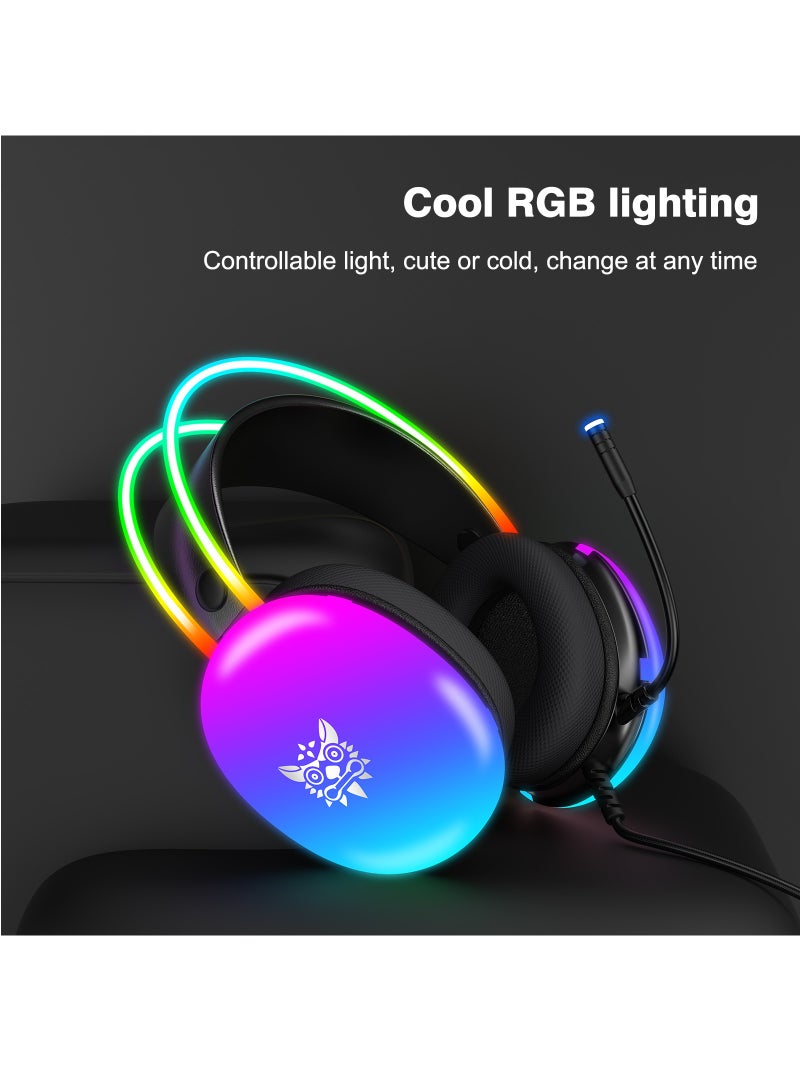 onikuma X25 Headset With Microphone Wired RGB Rainbow Gaming Headset  - Image 3