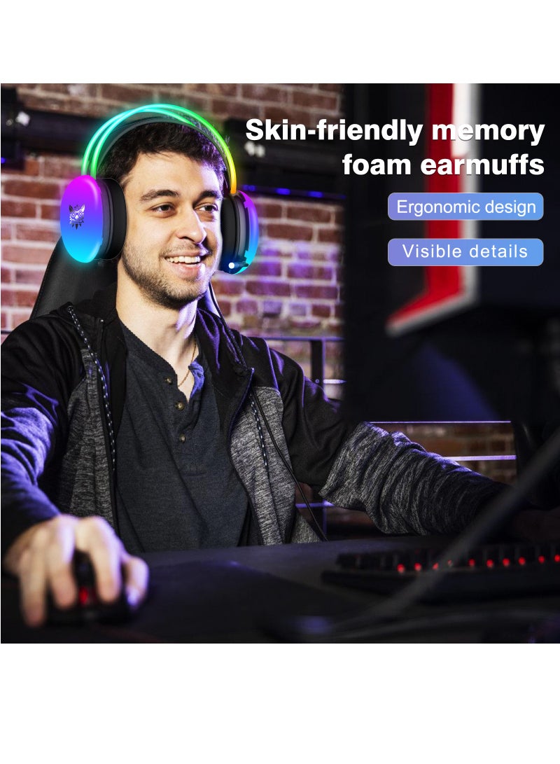 سماعة رأس X25 مزودة بميكروفون سلكي للألعاب بألوان قوس قزح RGB