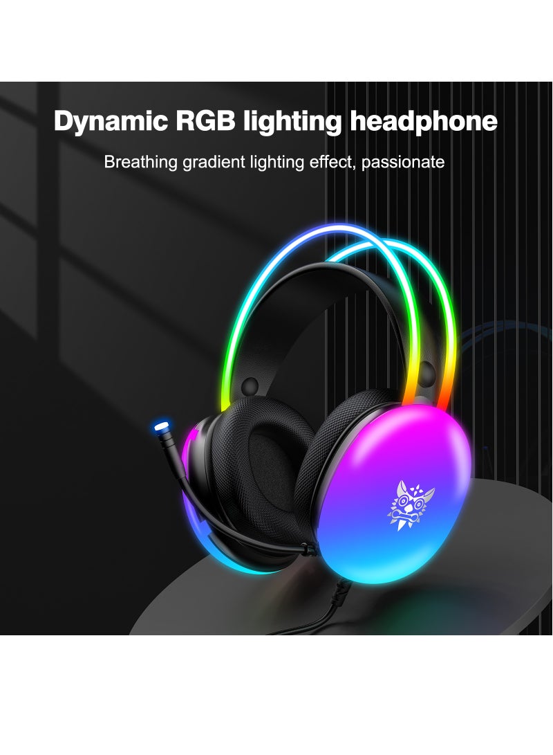 onikuma X25 Headset With Microphone Wired RGB Rainbow Gaming Headset  - Image 5