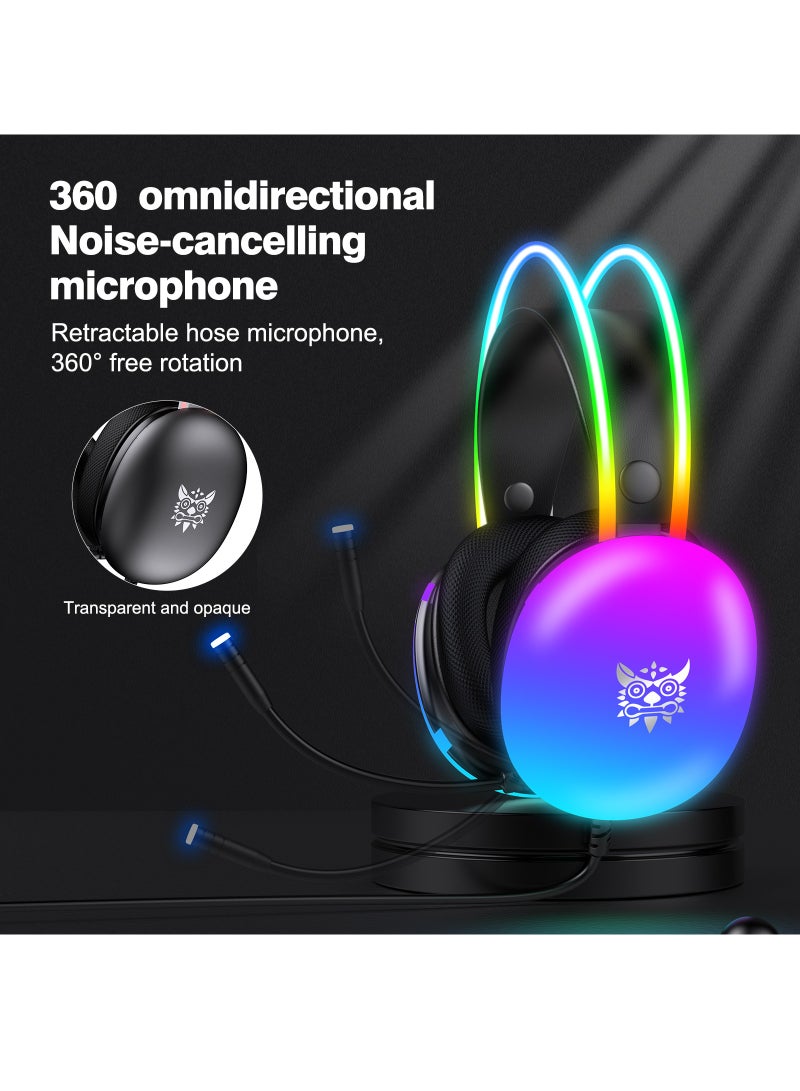 سماعة رأس X25 مزودة بميكروفون سلكي للألعاب بألوان قوس قزح RGB