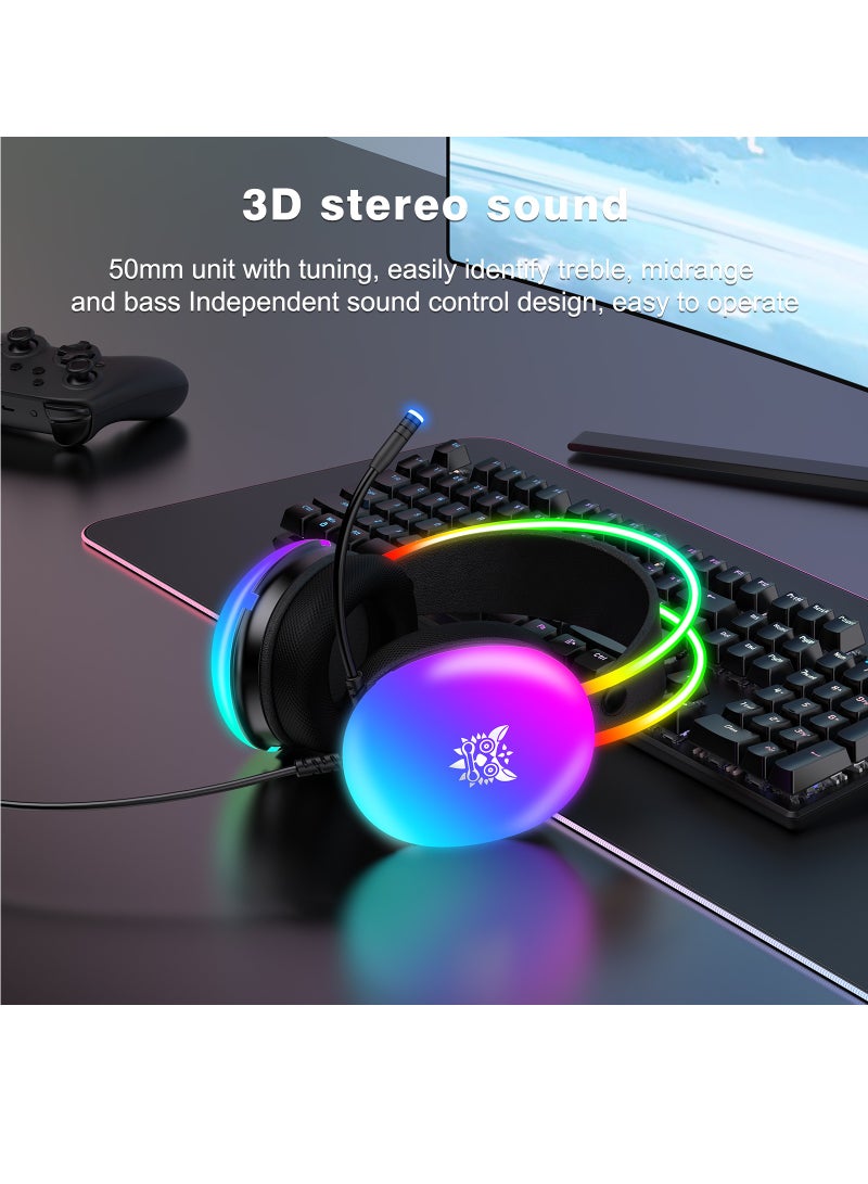 onikuma X25 Headset With Microphone Wired RGB Rainbow Gaming Headset  - Image 4