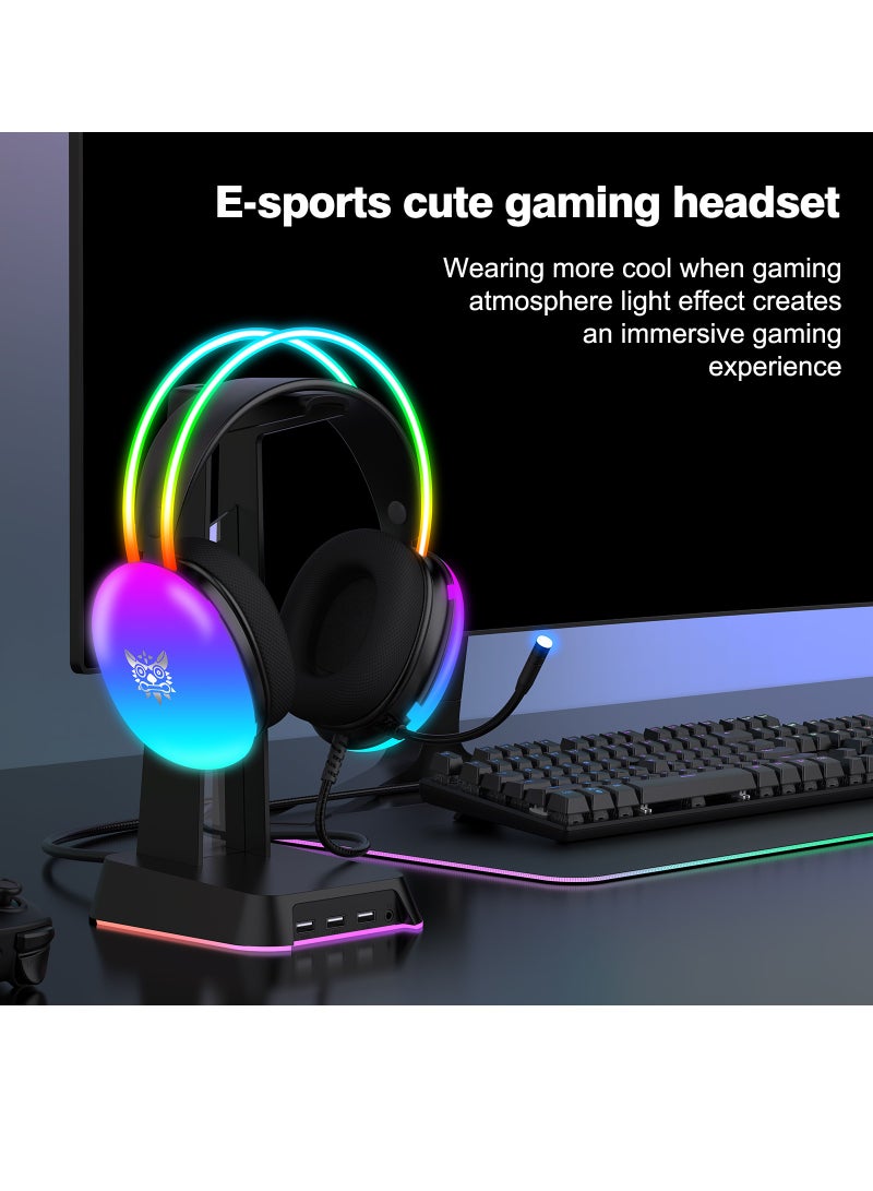 سماعة رأس X25 مزودة بميكروفون سلكي للألعاب بألوان قوس قزح RGB