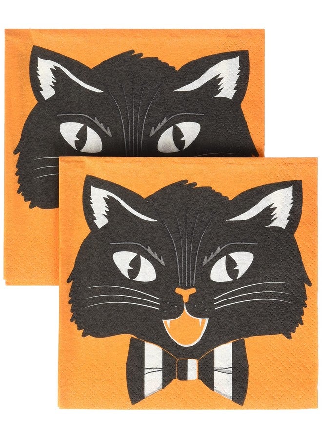 Amscan Halloween Cat Beverage Paper Napkins 5" X 5" ; Black/Orange ; Pack Of 36 - Image 2