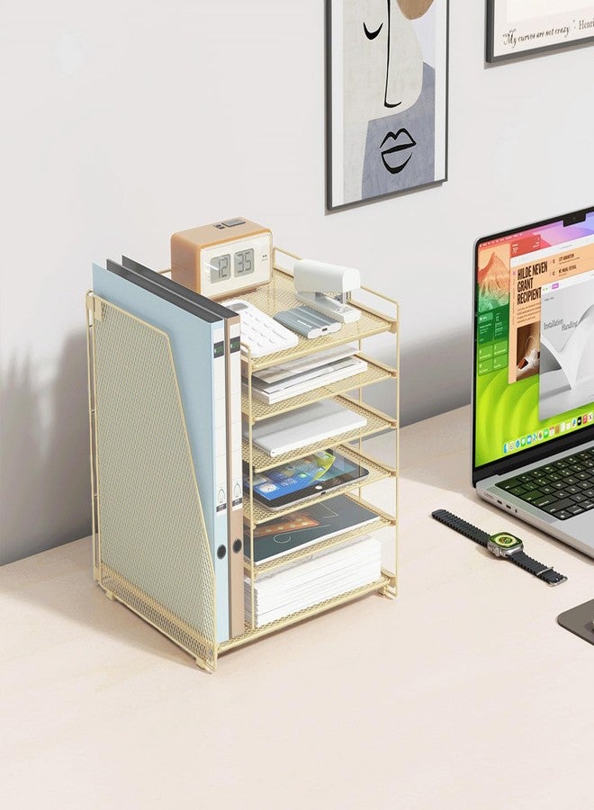 gianotter منظمات وملحقات مكتبية من جيانوتر، منظم ورق بستة أرفف مع رف للمجلات، منظم ملفات للمكتب، ملحقات مكتبية ومساحة عمل (ذهبي) - Image 5