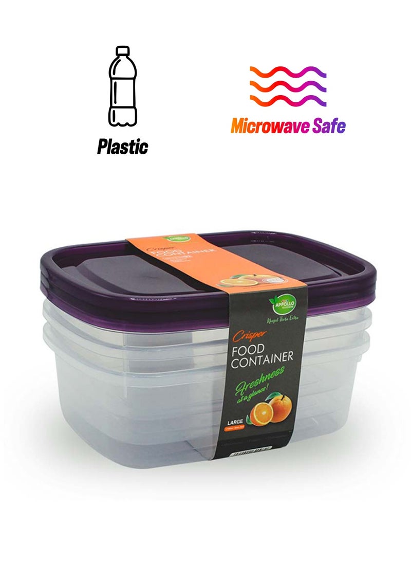 APPOLLO HOUSEWARE 3-Piece Crisper Food Container Set Large Purple 22 x 12 x 16.5cm - Image 1