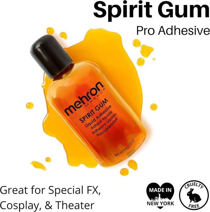 Mehron Spirit Gum Liquid Adhesive - 133 ml Amber Resin for Costumes and Theatrical Use - Image 2
