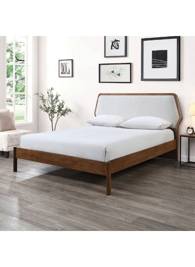 DANUBE HOME Derby Colfax 180X200 Solid Wood King Bed With Upholstered Headboard Modern Design Wooden Double Bed Frame Furniture Comfortable Bed (Mattress Not Included) L209Xw204Xh120Cm-Brown+Beige  - Image 1