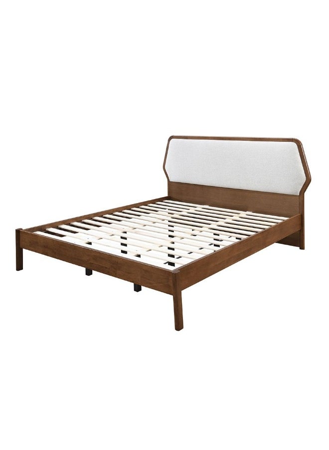DANUBE HOME Derby Colfax 180X200 Solid Wood King Bed With Upholstered Headboard Modern Design Wooden Double Bed Frame Furniture Comfortable Bed (Mattress Not Included) L209Xw204Xh120Cm-Brown+Beige  - Image 2