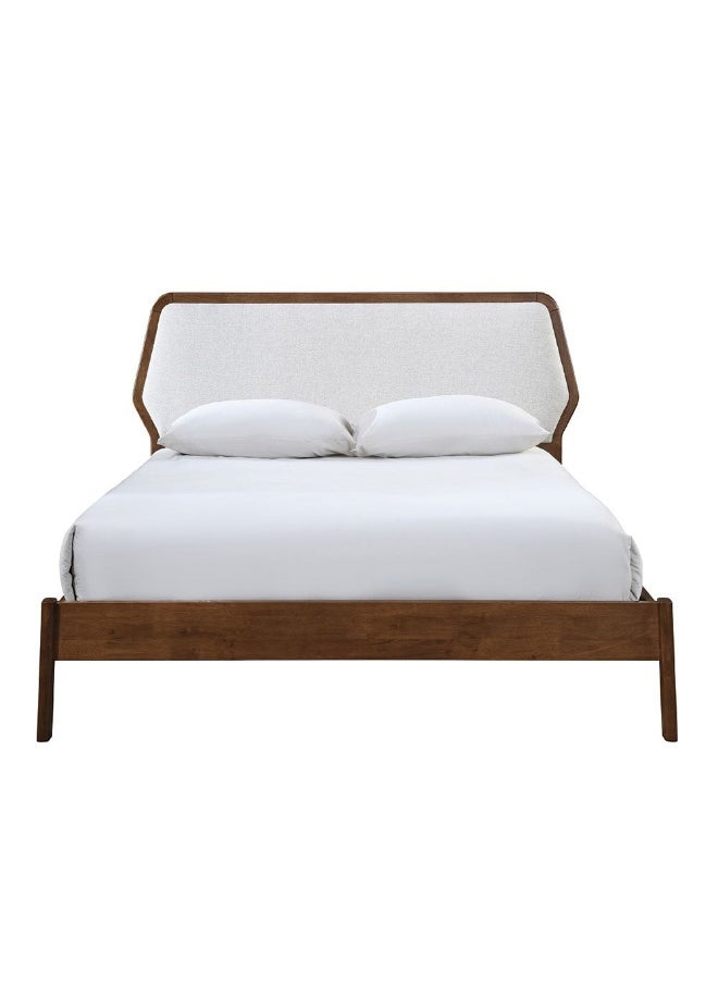DANUBE HOME Derby Colfax 180X200 Solid Wood King Bed With Upholstered Headboard Modern Design Wooden Double Bed Frame Furniture Comfortable Bed (Mattress Not Included) L209Xw204Xh120Cm-Brown+Beige  - Image 3