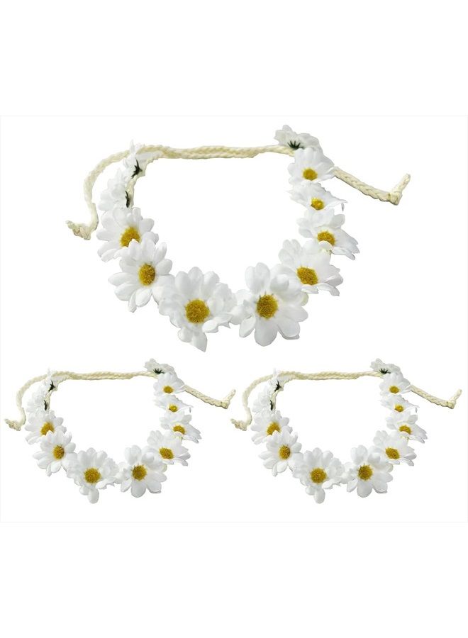SYBL 3PCS White Bohemian Style Imitation Daisy Flower Crown Sunflower Hair Wreath Garland Headband Headpiece Sunhat Accessories for Women Girls Wedding Festival Party Beach Vacation Seaside Holiday - Image 1