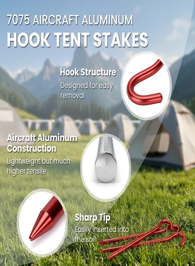 Hikemax 10 Pack Aluminum Tent Stakes - 7 Inch Lightweight Metal Ground Stakes Tent Pegs - Camping Hook Stakes for Tent, Rain Tarps, Canopies, Gardening, Inflatables and Outdoor Decorations - Image 3