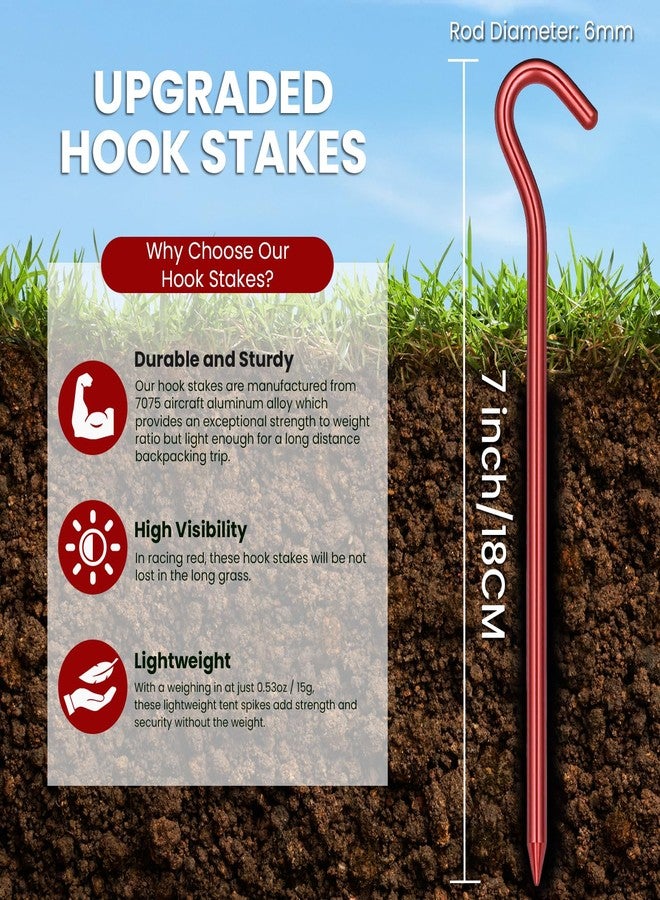 Hikemax 10 Pack Aluminum Tent Stakes - 7 Inch Lightweight Metal Ground Stakes Tent Pegs - Camping Hook Stakes for Tent, Rain Tarps, Canopies, Gardening, Inflatables and Outdoor Decorations - Image 2