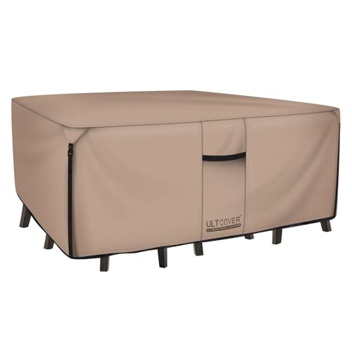 ULTCOVER Rectangular Patio Heavy Duty Table Cover 600D Tough Canvas Waterproof Outdoor Dining Table and Chairs General Purpose Furniture Cover Size 88L x 62W x 28H inch
