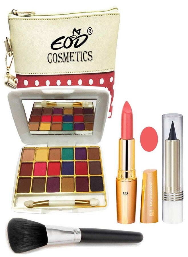 Eod Cosmetics Make Up Kit (18 Colors Eyeshadow,1 Creamy Matte Lipstick,1 Make Up Brush,1 Kajal with Multi-Purpose Makeup Pouch) A22 Set of 5 - Image 2