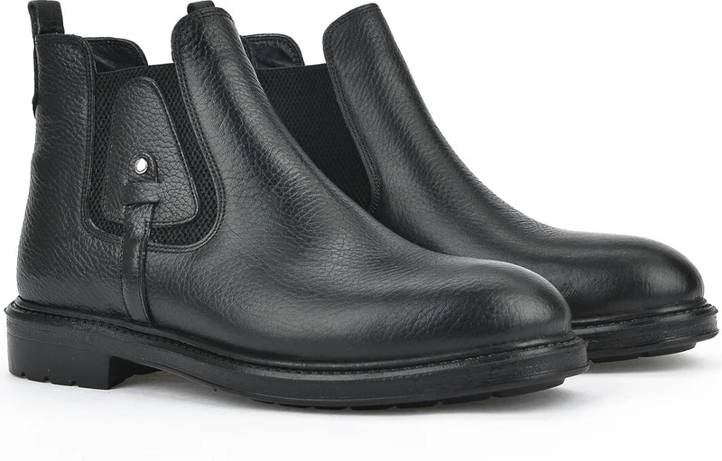 زيا , Men's Genuine Leather Boots 113447 204 Black