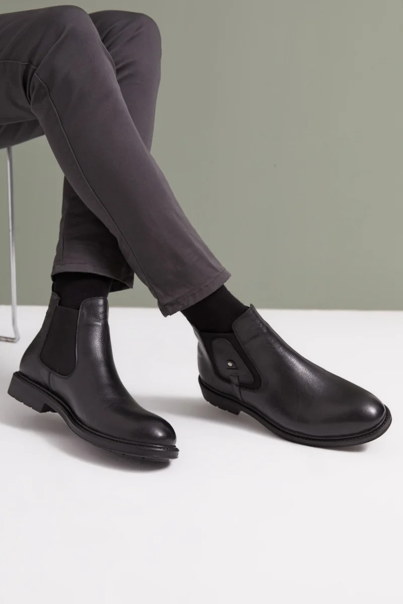زيا , Men's Genuine Leather Boots 113447 204 Black