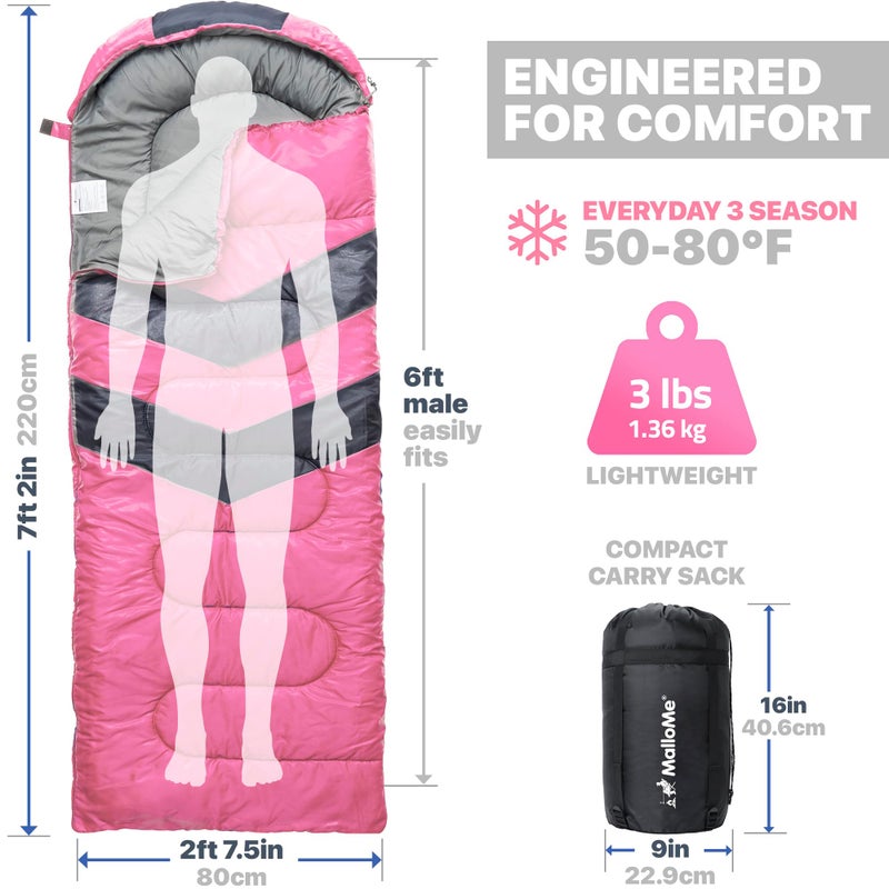 MalloMe Sleeping Bags for Adults Cold Weather & Warm - Backpacking Camping Sleeping Bag for Kids 10-12, Girls, Boys - Lightweight Compact Camping Essentials Gear Accessories Hiking Sleep Must Haves - Image 2