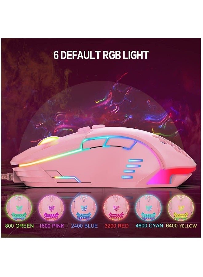 ماوس ألعاب سلكي، مزود بإضاءة خلفية RGB، ماوس ألعاب قابل للتعديل بدقة 6400 نقطة في البوصة، تصميم مريح لمستخدمي الكمبيوتر، ماوس ألعاب مزود بإضاءة ملونة لنظام التشغيل ويندوز 7/8/10/XP فيستا لينكس (وردي) - Image 2