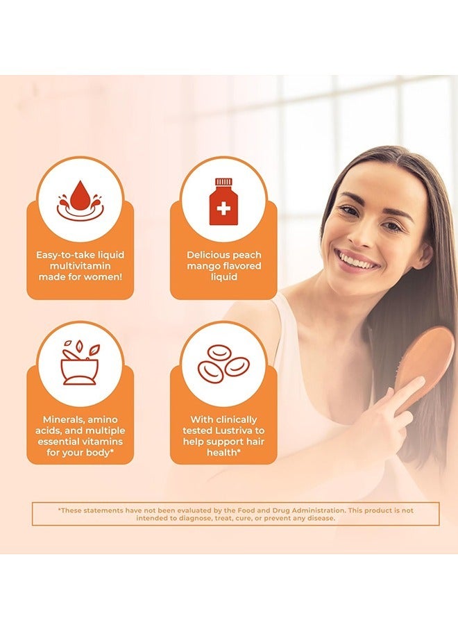 Liquid Multivitamin Lustriva® Hair Growth for Women| Biotin 10000mcg | Vitamin D, B |Clinically Tested for Thicker Hair, Wrinkles, Fine Lines, Skin Care| Ages 18 | 15.22 Fl Oz