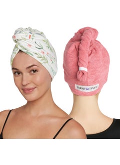 Turbie Twist Turbie Twist Microfiber Hair Towel Wrap  for Women Men  Kids  Travel  Bathroom Essential  Quick Dry Hair Turban for Curly Long  Thick Hair  2 Pack Botanical Coral 