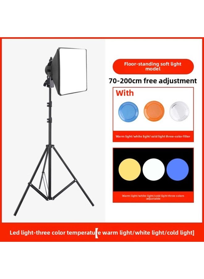LED Photography Light White Warm Light Taobao Small Still Life Studio Soft Light Light Fill Light Small Spotlight Table Lamp-Light Source Color:LED Lamp-three Color Temperature [warm Light/white Light/cold Light] Floor Bracket [70-200cm] Soft Light Cover  - Image 1