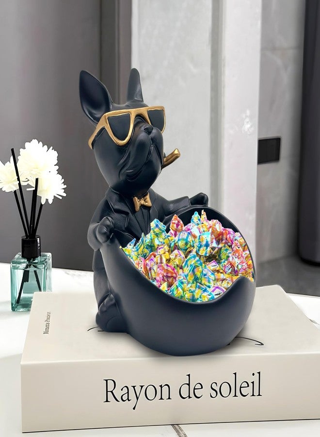 Huhote Candy Bowl Bulldog Decor, Heart-shaped Key Holder Bowl Candy Dish, Bulldog Accessories, Resin Bulldog Statue for Office Desk Home Decor Figurines Entryway Table Decor (Black) - Image 5